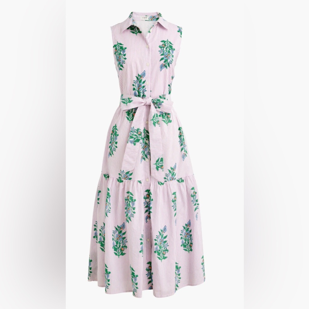 J. Crew Pink Striped Maxi Dress with Green Floral Print